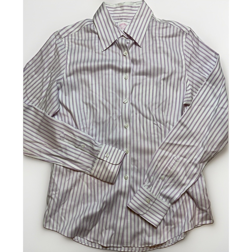 Brooks Brothers Tailored Fit Button Front Shirt Size 6 Lavender White Stripe